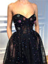 A Line Sweetheart Tulle Black Beadings Prom Dress LBQ2876